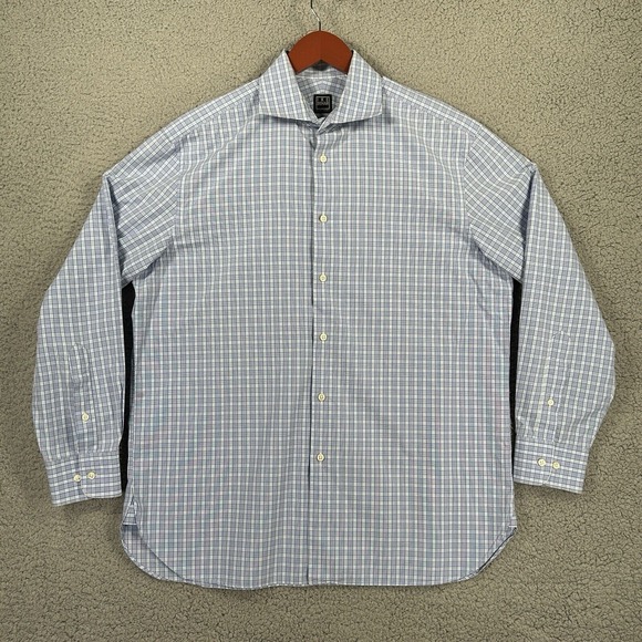 Ike Behar Other - Ike Behar Shirt Mens 16 - 32/33 Blue Plaid Long Sleeve Button Up Work‎ Business